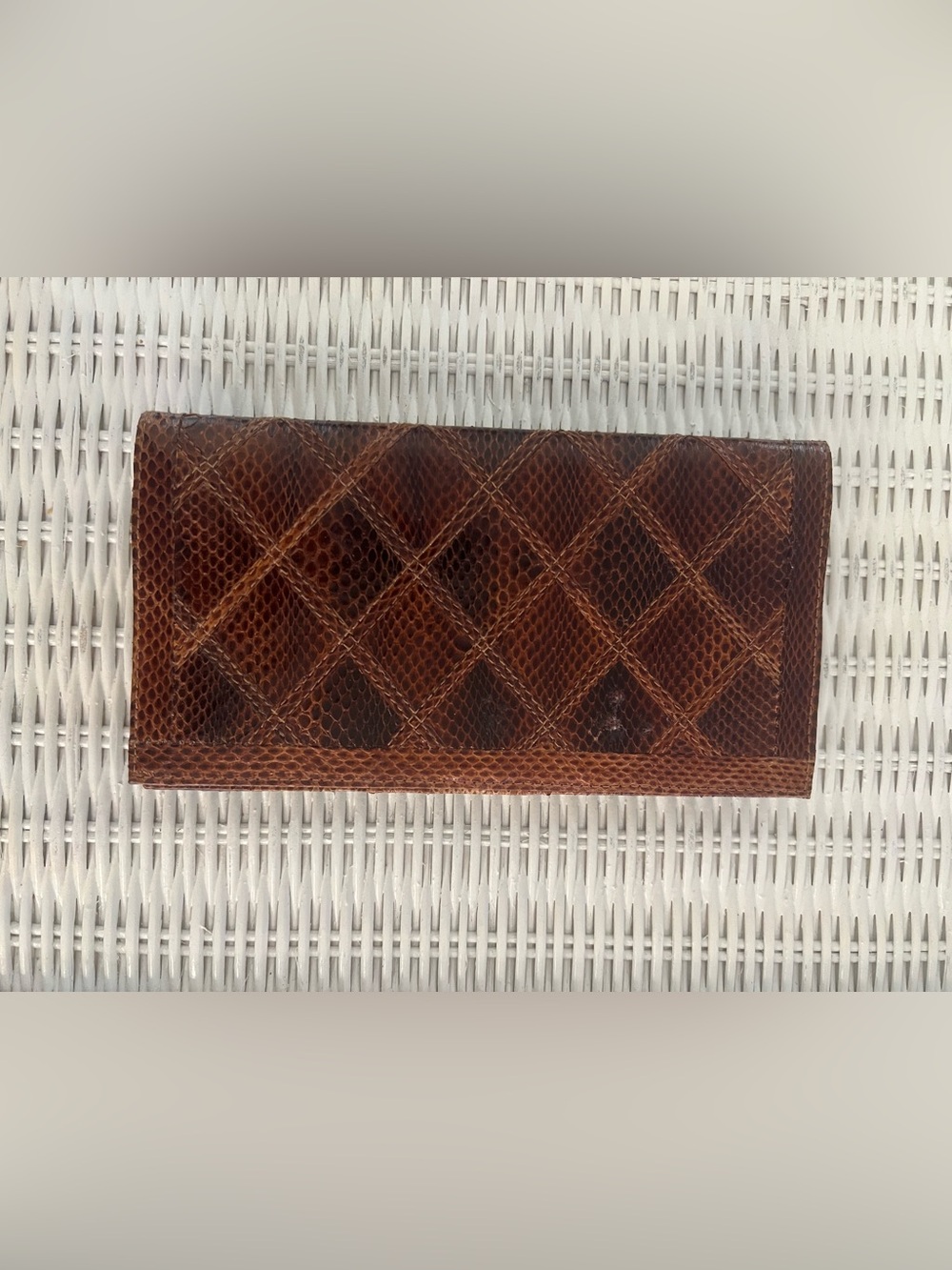 vintage brown genuine snakeskin clutch/wallet with diamond patchwork pattern